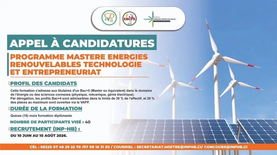 Énergies renouvelables : L’INP-HB lance un Master en technologie et entrepreneuriat